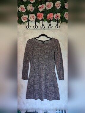 H&M Gray Marled Long-Sleeve A-Line Knit Dress